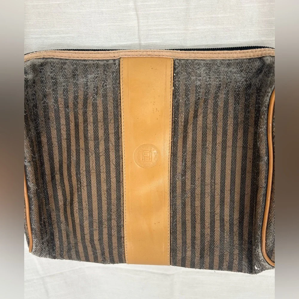 Fendi Vintage‎ Designer Neutral Classic Preppy Striped Brown & Tan Crossbody Bag